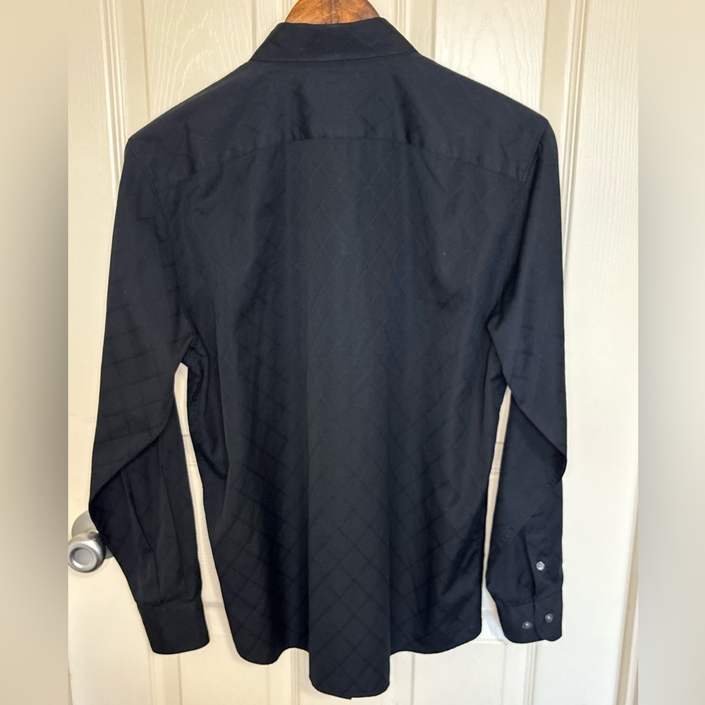 Façonnable Men’s Black Diamond Stitch Cotton Button-Down Shirt French Designer - Picture 4 of 4
